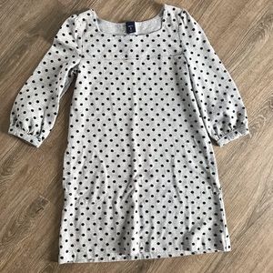 Girls size 8 long sleeve black and gray polka dot dress
